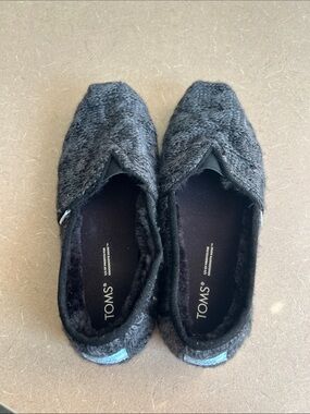 TOMS Black and Gray Textured Wool-Blend Slip-Ons
